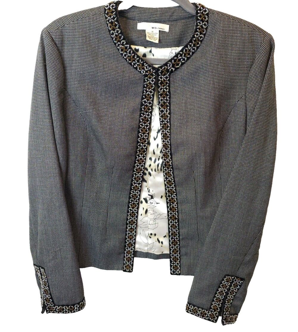 Women's Blazer Size 16 Bead Trim Jazzy Different Unique Office Career Church